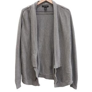 White House Black Market Women's Gray Ribbed Open Front Cardigan Sweater Large‎
